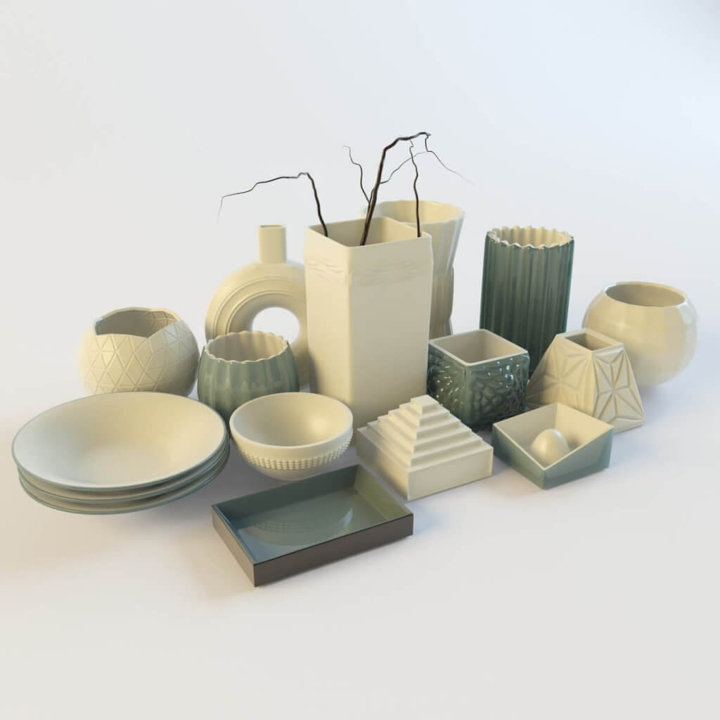 陶瓷盘碗及花瓶系列3d模型objfbxmax
