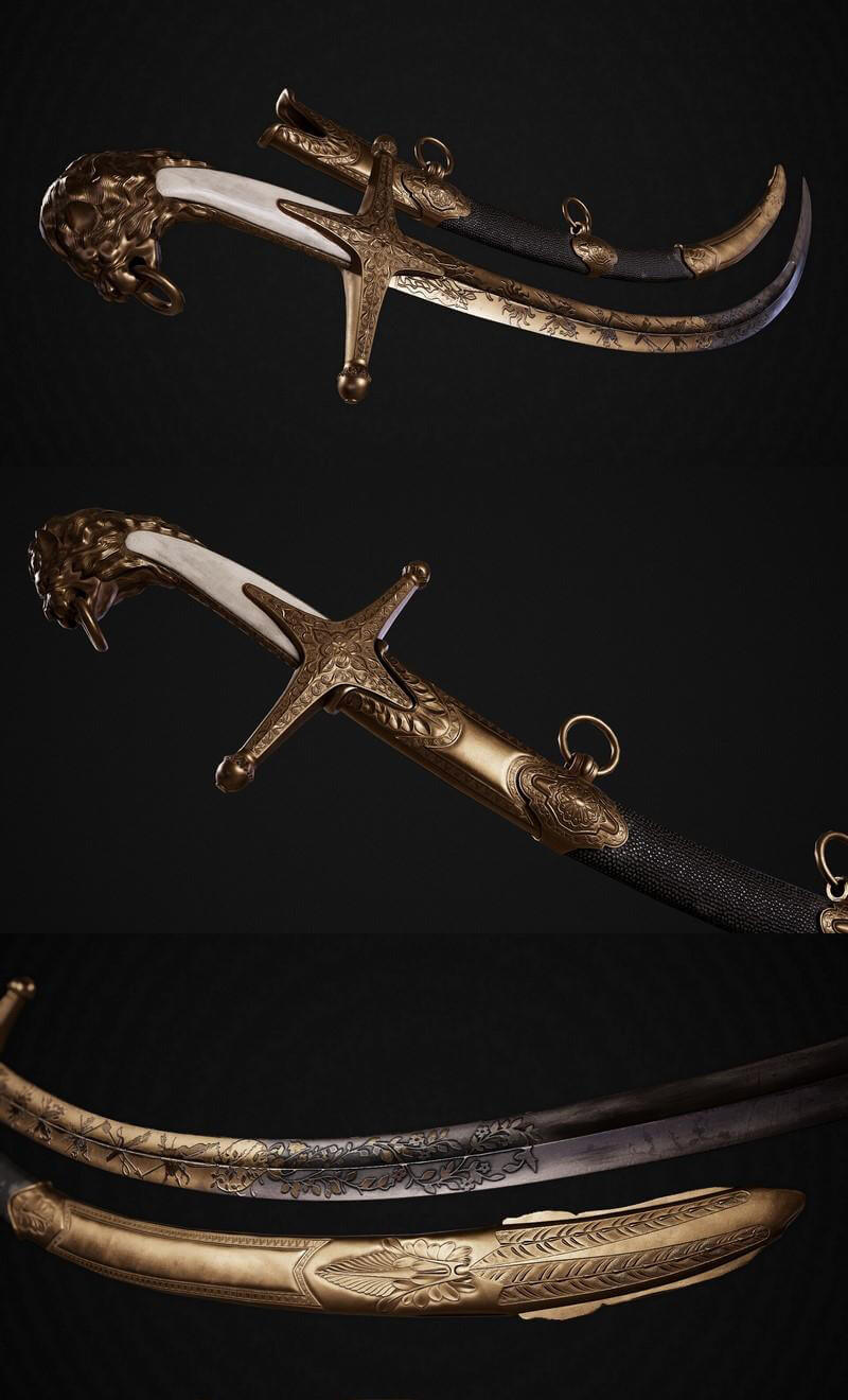 mamelukeshamshir马穆鲁克式舍施尔弯刀3d模型objfbxmax