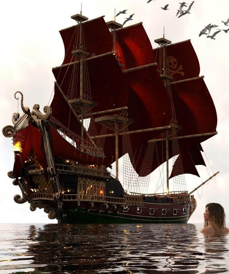 daz3d波塞冬海盗船多帆船3d模型dsx