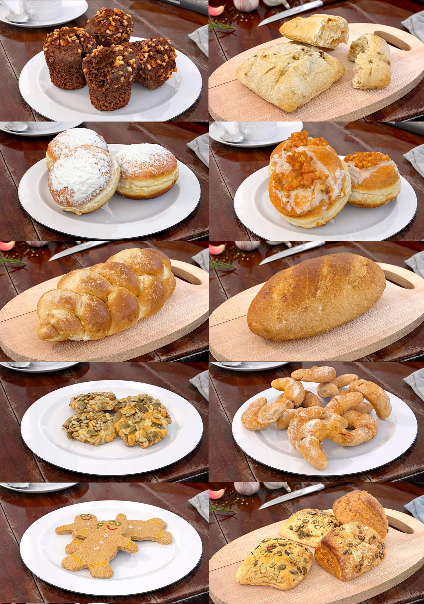 11种面包饼干奶酪食物3d模型合集max