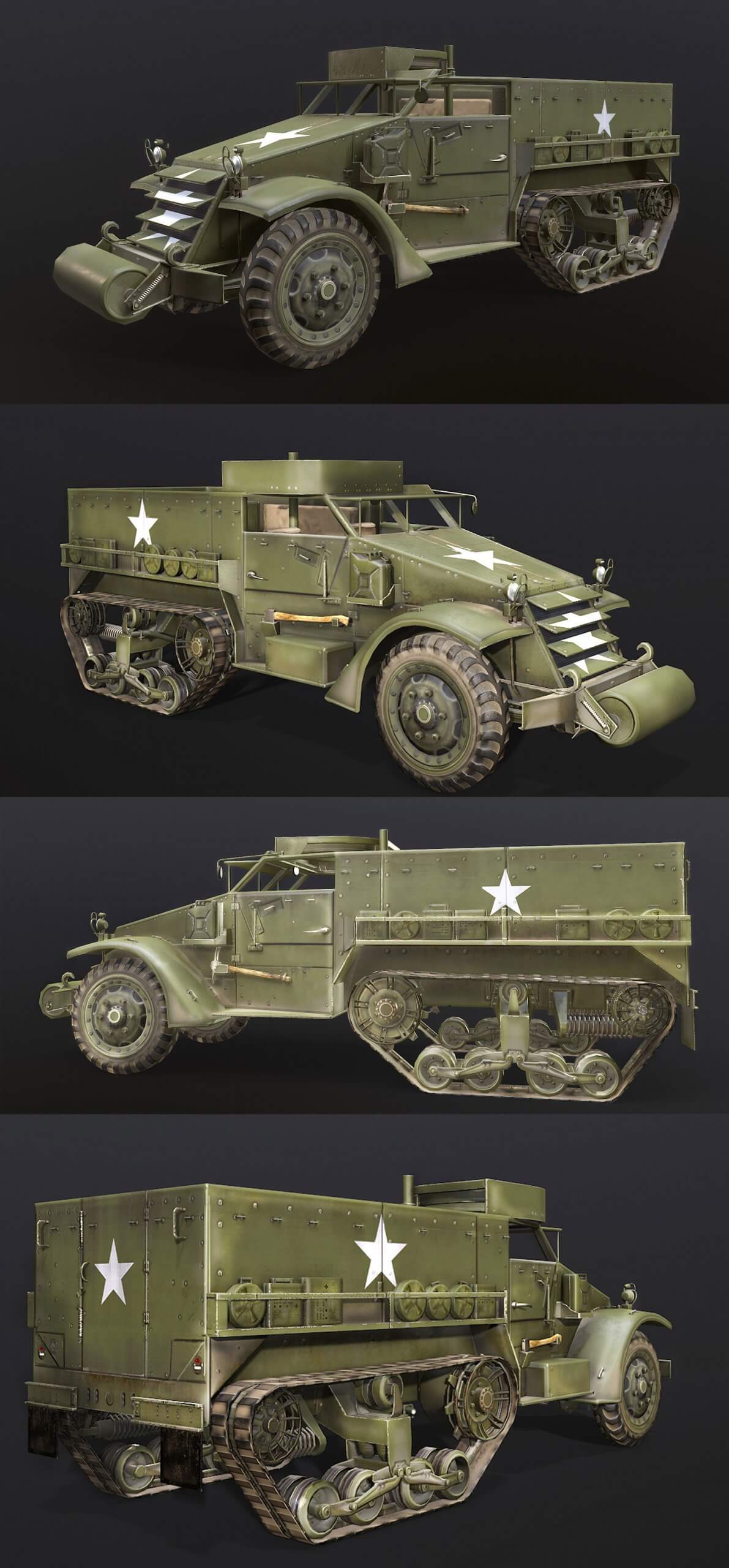 autocar m3a1 half-track半履带装甲运兵车3d模型(obj,fbx,max)插图