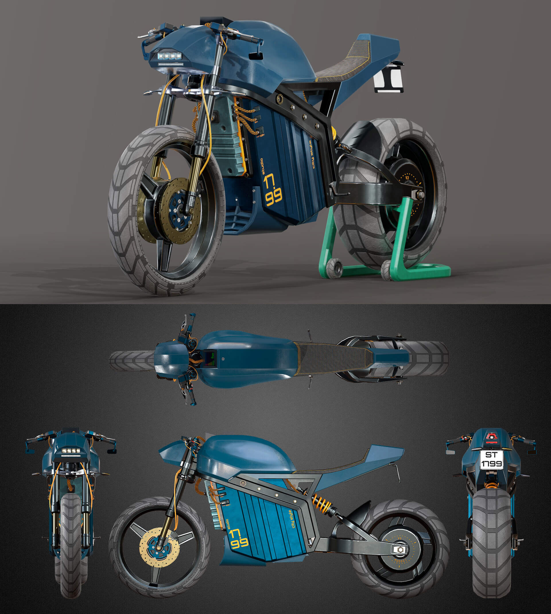 电动摩托车3d模型(obj,fbx,max)插图